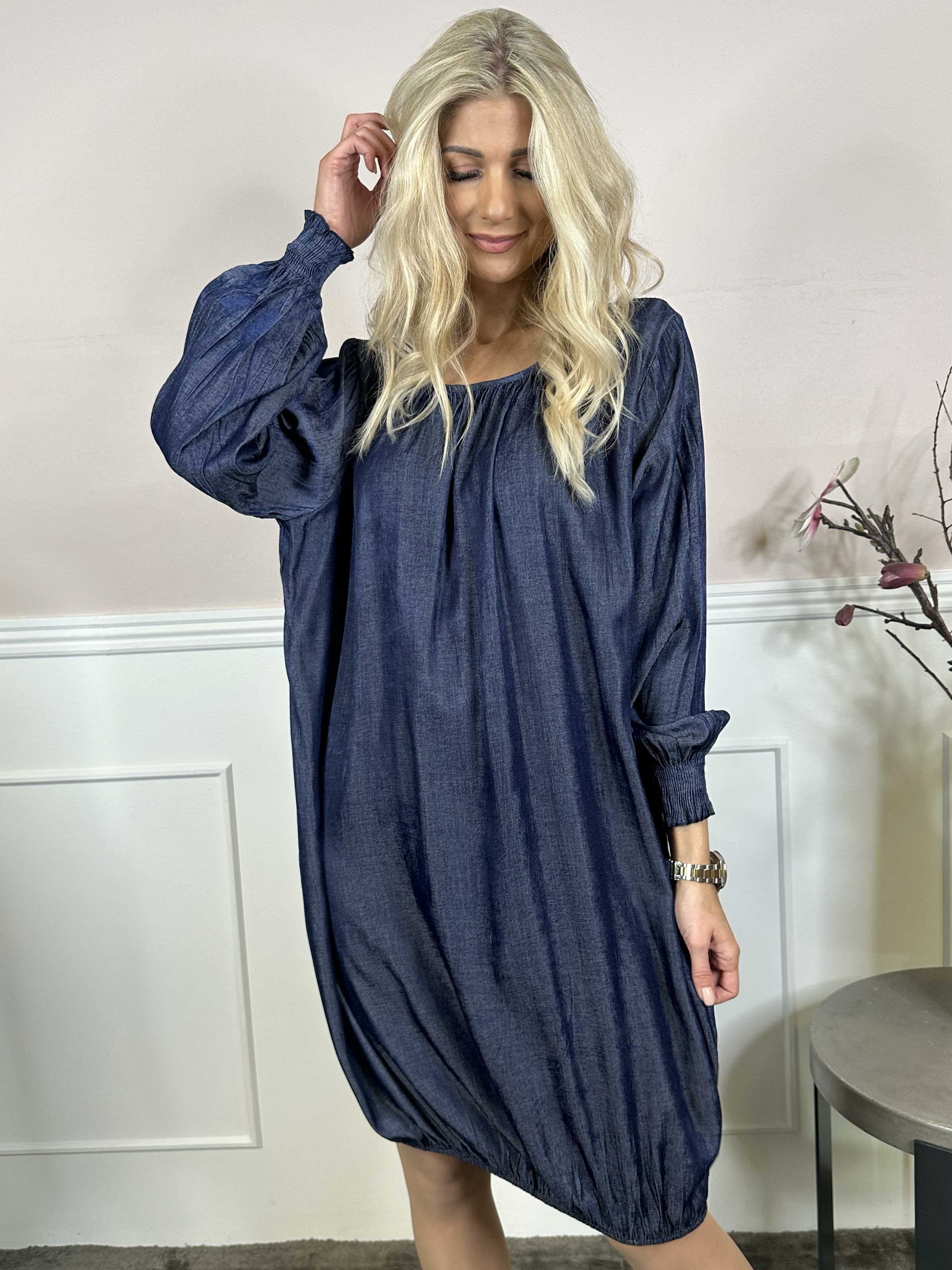Miracle Denim Dress L/S - Kjole med elastikkant forneden og lange ærmer